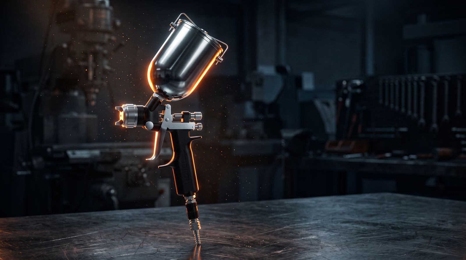 A Pilot Group spray gun on the workshop floor